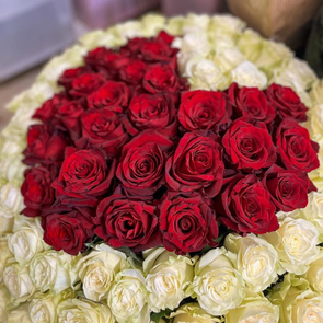Букет из красных и белых роз Сердце (101 роза)